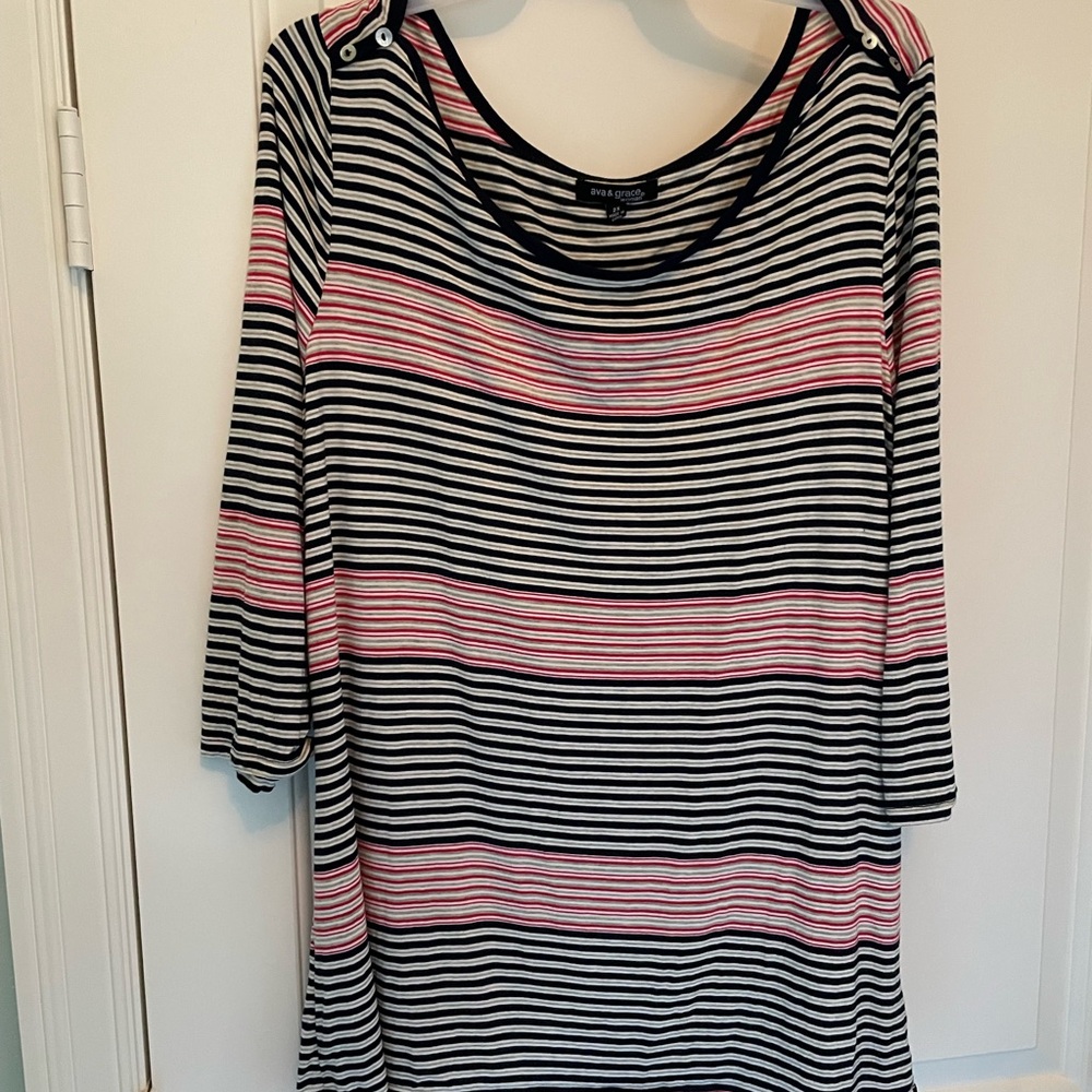 Ava & Grace Navy and Red Striped Long Sleeve Top